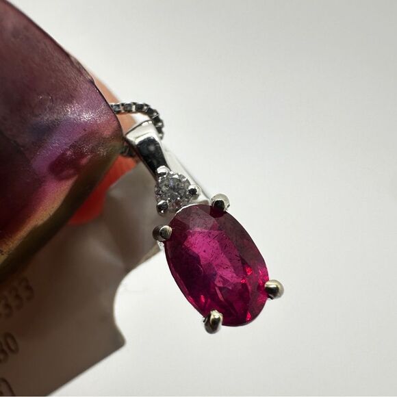 NWT 6x4mm, .60ct Ruby, diamond pendant in WG w/ ~17.75" WG box chain necklace! - Picture 9 of 17